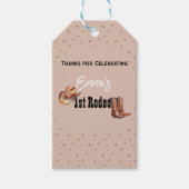 パステルピンクロデオウェスタン女性のカーボーイ1st誕生日 ギフトタグ (正面)