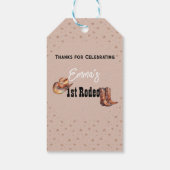 パステルピンクロデオウェスタン女性のカーボーイ1st誕生日 ギフトタグ (裏面)