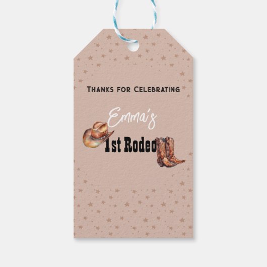 パステルピンクロデオウェスタン女性のカーボーイ1st誕生日 ギフトタグ (裏面)