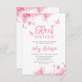 パステルピンクロマンチックフローラの水の色の甘い16 招待状 (正面/裏面)