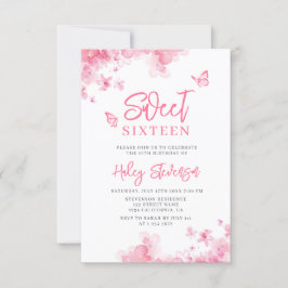 パステルピンクロマンチックフローラの水の色の甘い16 招待状