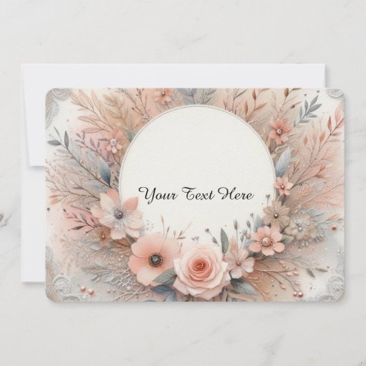 パステルピンクローズアンドデリケートレース詳細 招待状 (正面)