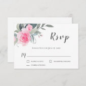 パステルピンクローズウォーターカラーフローラRSVPカード 出欠カード (正面/裏面)