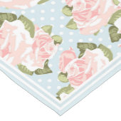 パステルピンクローズオンブルーウィズホワイト水玉模様 ショートテーブルランナー (コーナー)