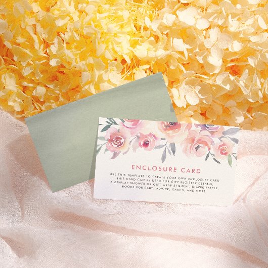 パステルピンクローズグリーンリーウォーター色ベビーシャワー エンクロージャーカード