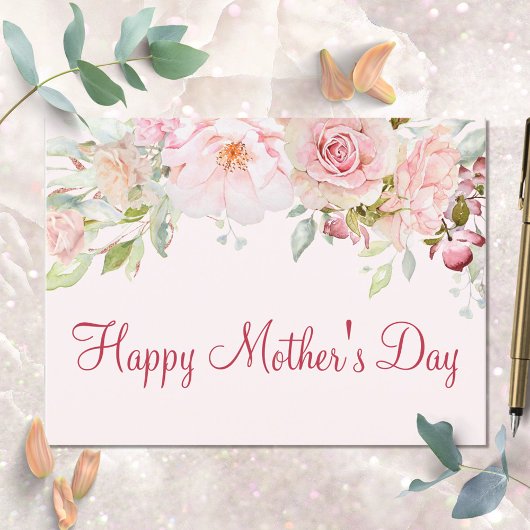 パステルピンクローズフラワーフローラハッピーマザーズデイ ポストカード