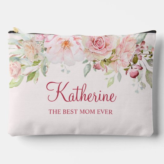 パステルピンクローズフラワーフローラ最高のザママ アクセサリーポーチ (正面)