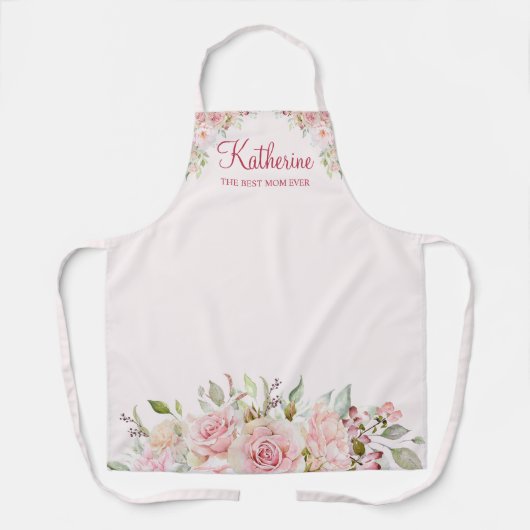 パステルピンクローズフラワーフローラ最高のザママ エプロン (正面)