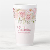 パステルピンクローズフラワーフローラ最高のザママ カフェラテマグ (正面)