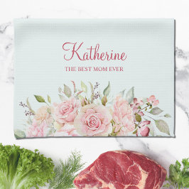 パステルピンクローズフラワーフローラ最高のザママ キッチンタオル