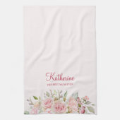 パステルピンクローズフラワーフローラ最高のザママ キッチンタオル (縦)