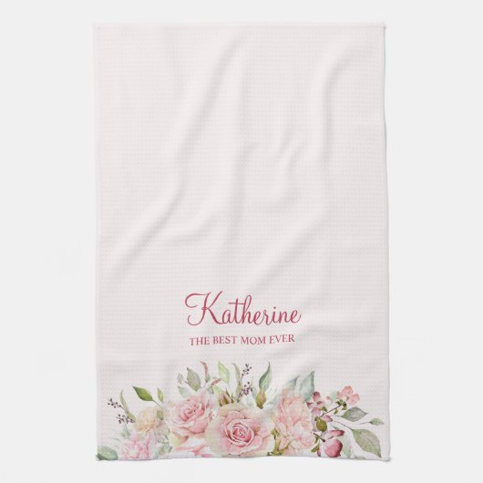 パステルピンクローズフラワーフローラ最高のザママ キッチンタオル (縦)