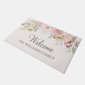 パステルピンクローズフラワーフローラ歓迎 ドアマット (アングル)