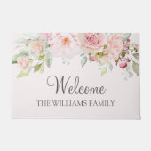 パステルピンクローズフラワーフローラ歓迎 ドアマット (正面)