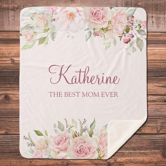 パステルピンクローズフラワー最高のフローラママ シェルパブランケット