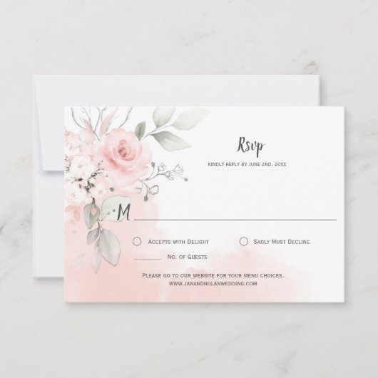 パステルピンクローズ淡い色のピンクウォーター洗剤 出欠カード (正面)