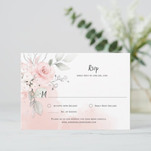 パステルピンクローズ淡い色のピンクウォーター洗剤 出欠カード (スタンド正面)