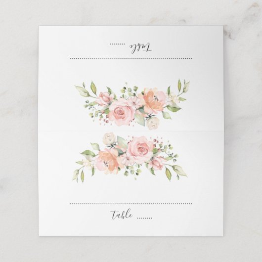 パステルピンクローズ花模様ズモダンボタニカル結婚ズ プレイスカード (外部開封)