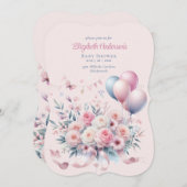 パステルピンクローゼズリボンベビーシャワーソフトエレガントソフト 招待状 (正面/裏面)