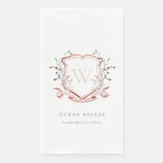 パステルピンクワイルドフラワーウォーターカラークレストモノグラム (正面)