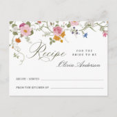 パステルピンクワイルドフラワーブライダルシャワーレシピカード ポストカード (正面)