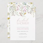 パステルピンクワイルドフラワーブライダルシャワー招待 招待状 (正面/裏面)