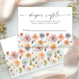 パステルピンクワイルドフラワーベビーシャワーおむつラッフル エンクロージャーカード