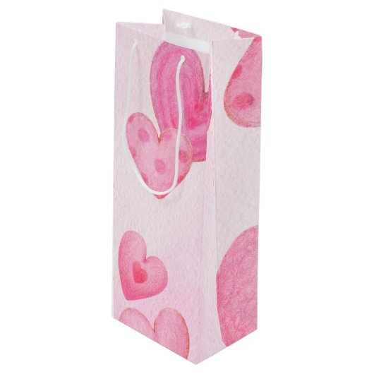 パステルピンクヴァレンティーンズデイハート ワインギフトバッグ (正面アングル)