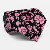 パステルピンクヴィンテージフローラダマスオンブラック ネクタイ (ロール)