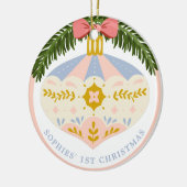 パステルピンクヴィンテージ1stクリスマスロッキングホース セラミックオーナメント (左)