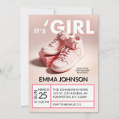 パステルピンク女の子スニーカーの赤ちゃんシャワー 招待状 (正面)