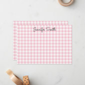パステルピンク小さなギンガムお洒落書道 ノートカード (正面/裏面インサイチュ)