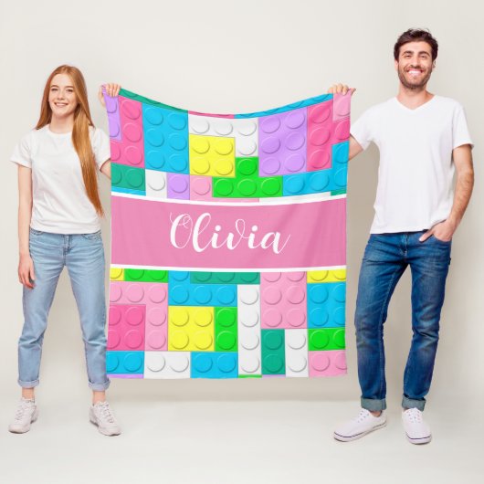 パステルピンク建物ブロックカスタムズガール フリースブランケット (インサイチュ)