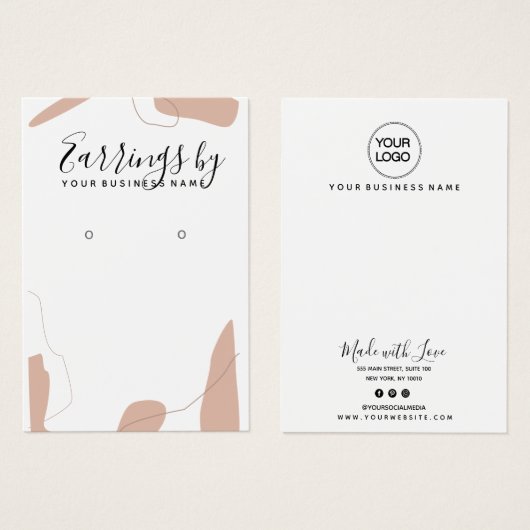 パステルピンク抽象芸術イヤリングディスプレイカード (正面&裏面)