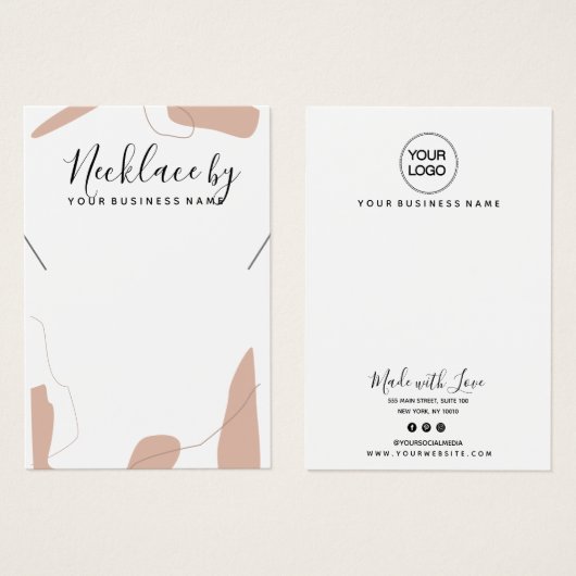 パステルピンク抽象芸術ネックレスディスプレイカード (正面&裏面)