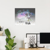 *~*パステルピンク抽象芸術DANDELIONウィッシュを作る ポスター (ホームオフィス)