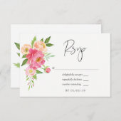 パステルピンク春ウォーター色ペニー結婚ズ 出欠カード (正面/裏面)