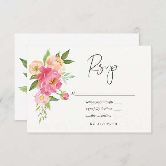 パステルピンク春ウォーター色ペニー結婚ズ 出欠カード (正面/裏面)