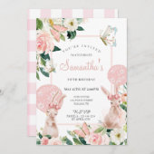 パステルピンク春フローラガールバースデーパーティー 招待状 (正面/裏面)