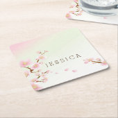 パステルピンク春フローラブロッサム スクエアペーパーコースター (アングル)