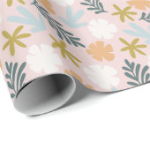 パステルピンク春抽象芸術リーフ&フローラアート ラッピングペーパー (ロールコーナー)