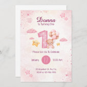 パステルピンク水彩可愛いクマ 招待状 (正面/裏面)