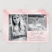 パステルピンク水彩洗数々のい写真卒業 案内状 (正面/裏面)
