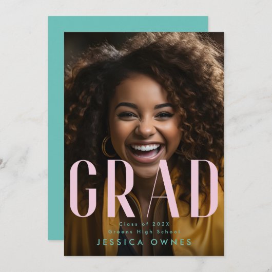 パステルピンク海グリーン高校2024年の写真 案内状 (正面/裏面)