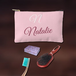 パステルピンク無地の色モノグラムの アクセサリーポーチ