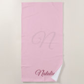 パステルピンク無地の色モノグラムの ビーチタオル (正面)