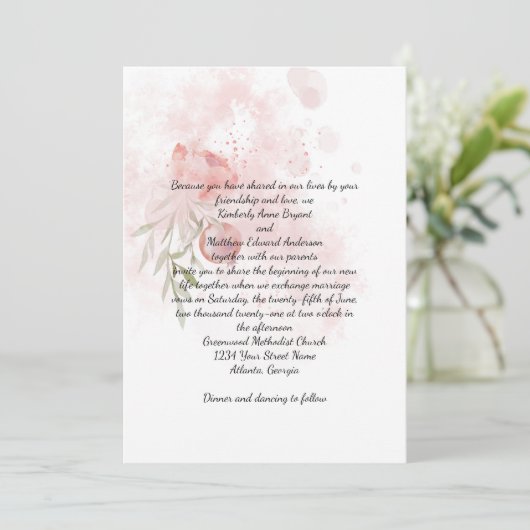 パステルピンク牡丹ウォーター結婚カラー 招待状 (スタンド正面)