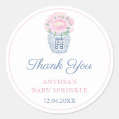 パステルピンク牡丹ベビーガールシャワー感謝していお願い ラウンドシール (正面)