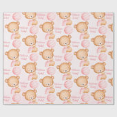 パステルピンク甘いテディベアのベビーシャワー ラッピングペーパー (フラット)