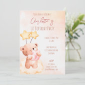 パステルピンク甘いテディベア誕生日パーティー 招待状 (スタンド正面)